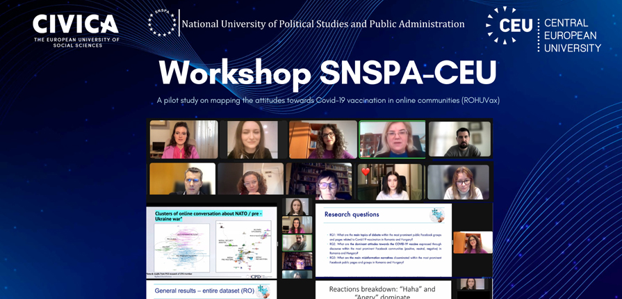 SNSPA-CEU joint workshop to present the preliminary results of the CIVICA project “A pilot study on mapping the attitudes towards Covid-19 vaccination in online communities (ROHUVax)”