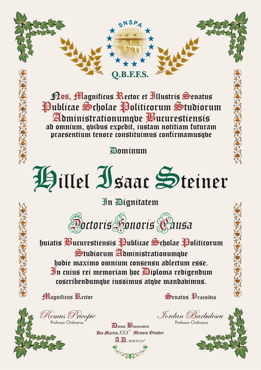 diploma DHC Hillel Isaac Steiner 523x740